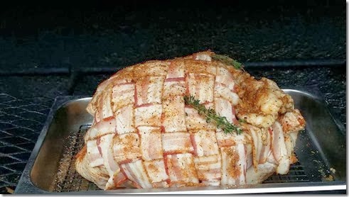 Bacon wrapped turkey with thyme