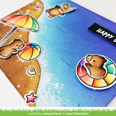 Summer Birthday Card by Samantha Mann for Lawn Fawnatics Challenge, Lawn Fawn, Distress Inks, Ink Blending, Summer, bears, Ocean, Die Cutting, Card Making, Handmade Cards, #lawnfawnatics #lawnfawnaticschallenge #lawnfawn #distressinks #inkblending #summer #bears #cardmaking #handmadecards