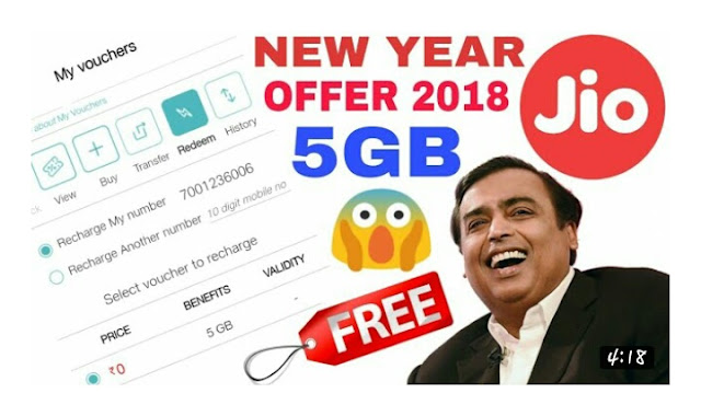 Jio happy new year offer 2018!! 5GB free Data!! All jio users