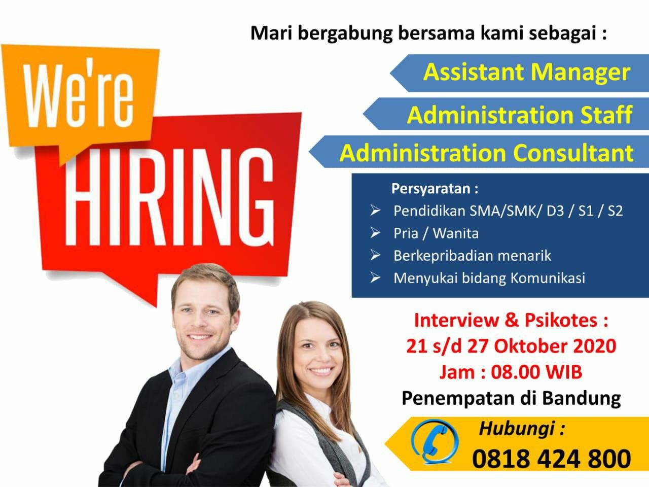 Lowongan Kerja Asistant Manager & Administrasi Staff Consultant Bandung Oktober 2020