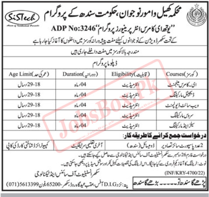 Sports & Youth Affairs Department Sindh Free Courses Program 2023