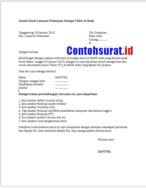 Kumpulan Surat Lamaran Kerja Terbaik Tahun ini - Contoh Surat