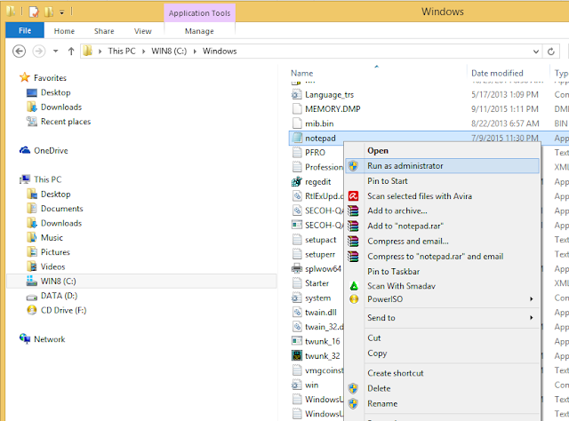 edit file hosts dengan Notepad 