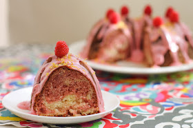 Food Lust People Love: Layer a tangy lemon batter with a zippy pink raspberry batter and give them a swirl to create this lemon raspberry marble Bundt cake. The crumb is light buttery. The lemon raspberry glaze adds even more tart sweetness, or just sprinkle with a little powdered sugar to serve.