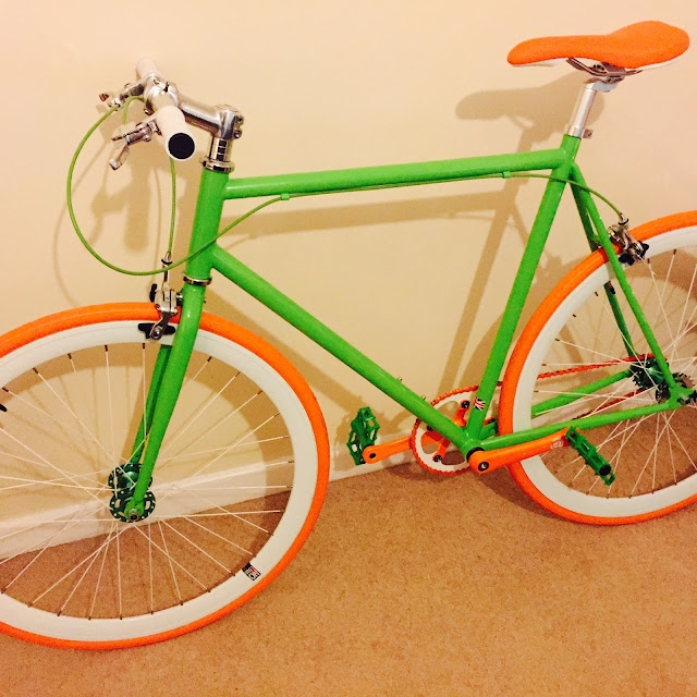#sendUsYourBike |  Saul Goodsir's green-white-orange fixie!