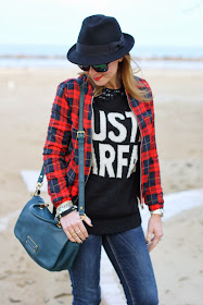 checked jacket, just parfait sweater, Fashion and Cookies, fashion blogger