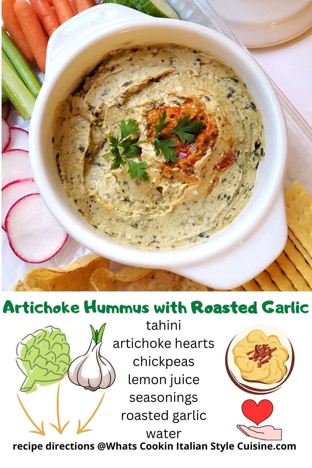 Artichoke Hummus with Roasted Garlic pin for later