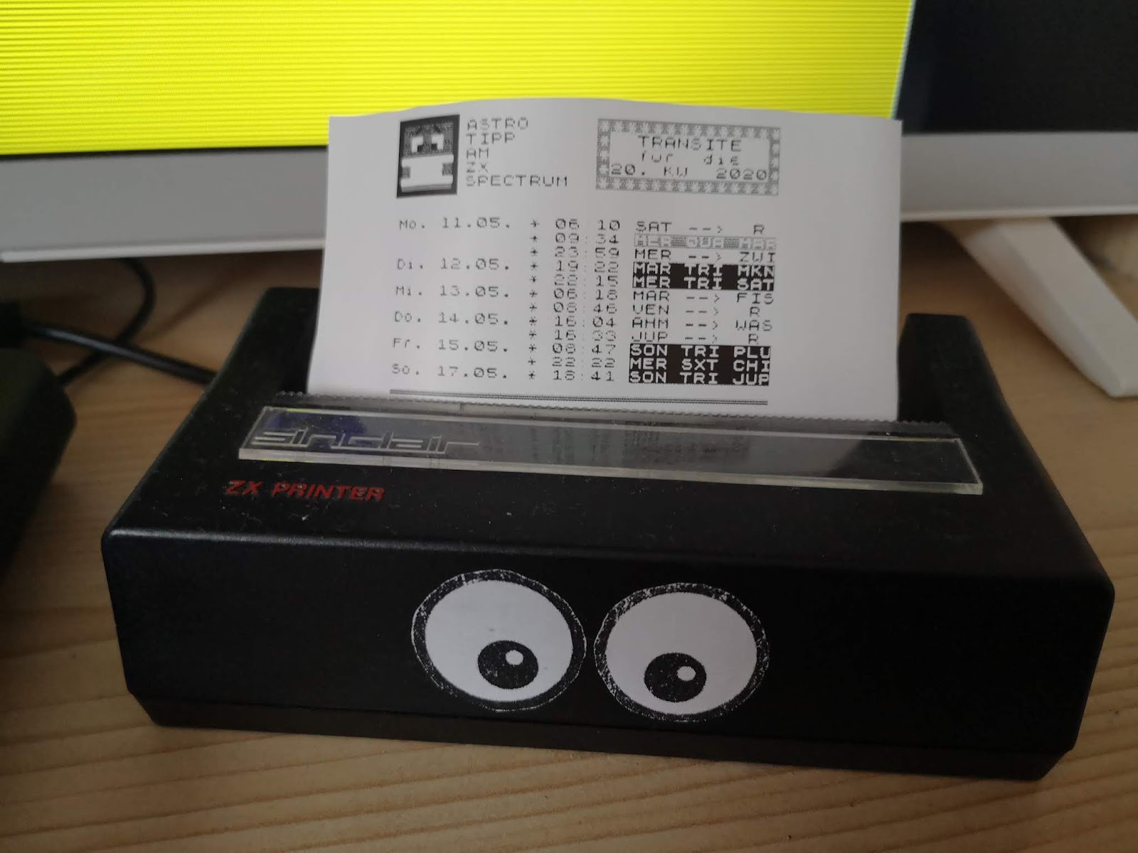 Astro-Tipps dieser Kalenderwoche am ZX Printer ausgedruckt