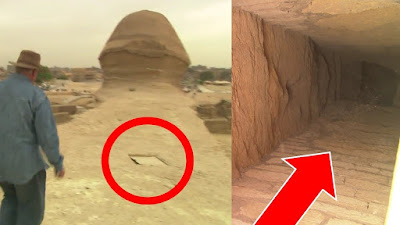 Cámara oculta y entrada a los túneles bajo la Esfinge de Egipto.