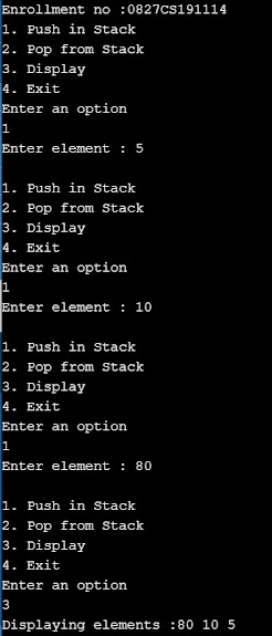 Inserting elements in Stack