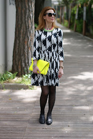 Asos black and white dress, Zara clutch