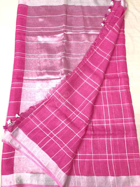 lenin cotton sarees with checks design