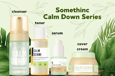 cleanser, toner, serum, cover cream calm down series somethinc yang berfungsi menjaga kelembaban dan menutrisi kulit