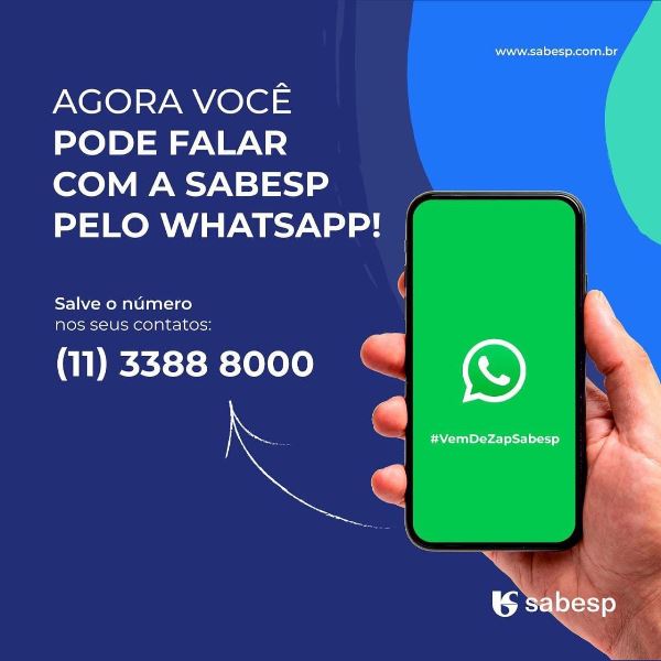 Atendimento pelo WhatsApp Sabesp disponível para todos os clientes residenciais da companhia em todas as regiões de São Paulo