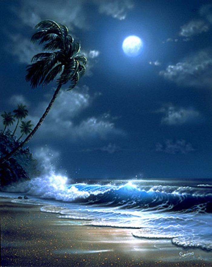 خلفيات القمر فوق أمواج المحيط بقلم كريستوفر جونسون
