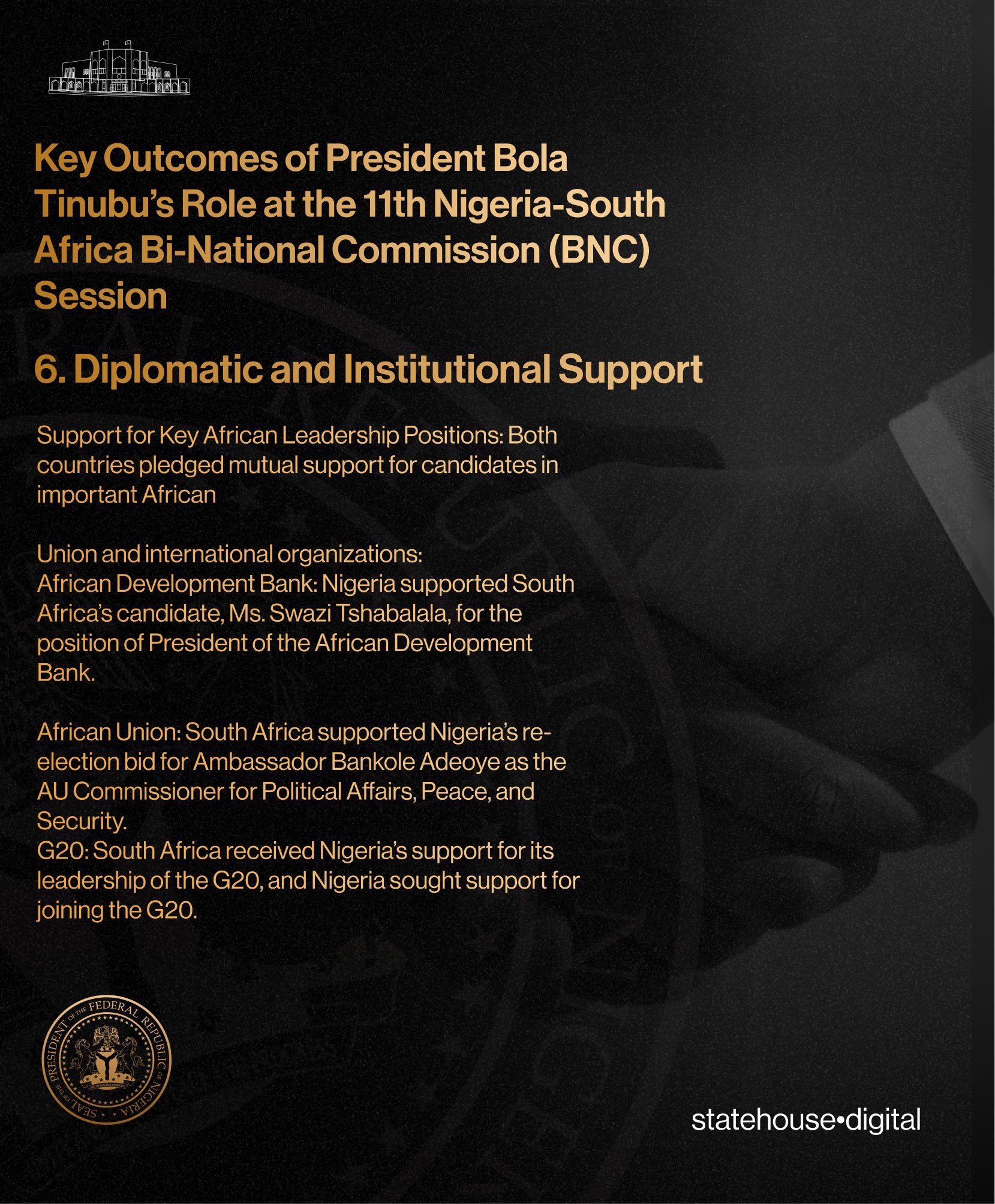 President Tinubu and President Ramaphosa at the Nigeria-South Africa Bi-National Commission in Cape Town, South Africa
