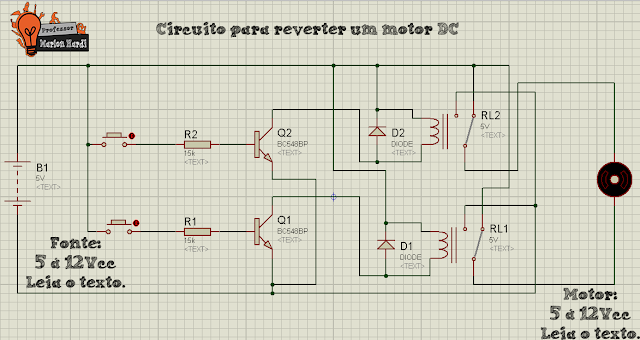 Circuito para Reversão de um Motor DC com Reles Arduino Professor Marlon Nardi