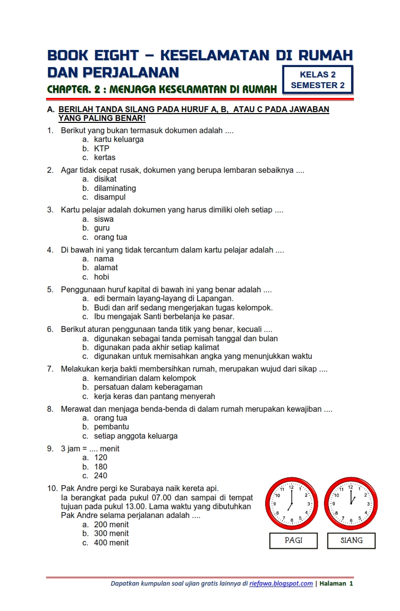 Download Soal Tematik Kelas  2 Tema 8 Subtema 2 Semester 2 