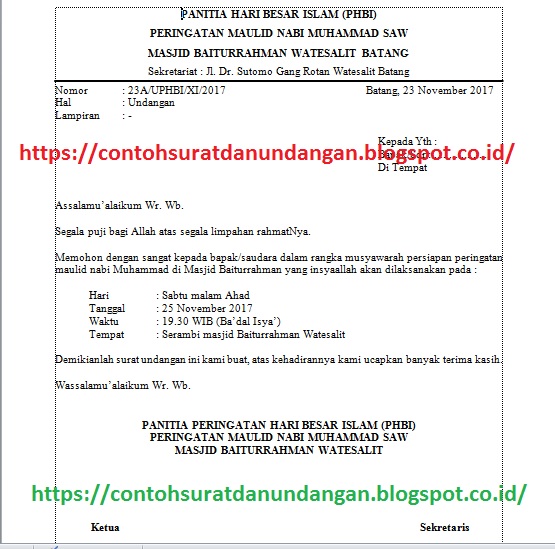 Contoh Surat Undangan Rapat Maulid Nabi  Contoh Surat Undangan