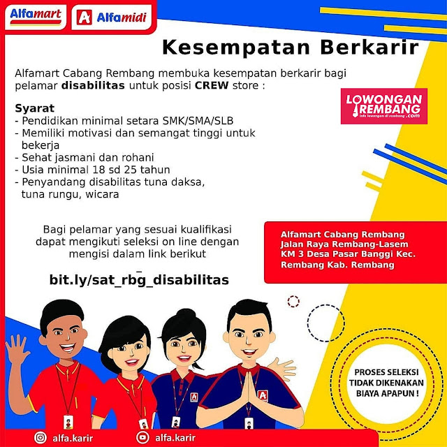 Lowongan Kerja Disabilitas Crew Store Alfamart Rembang