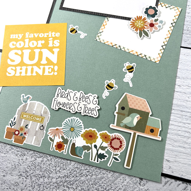 12x12 Spring scrapbook pages with flowers, birdhouse & birds