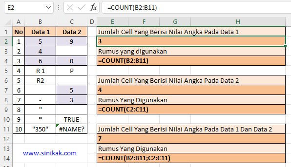 CONTOH FUNGSI COUNT PADA EXCEL