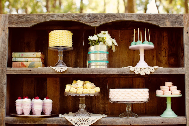 Dessert Display in a Vintage Hutch