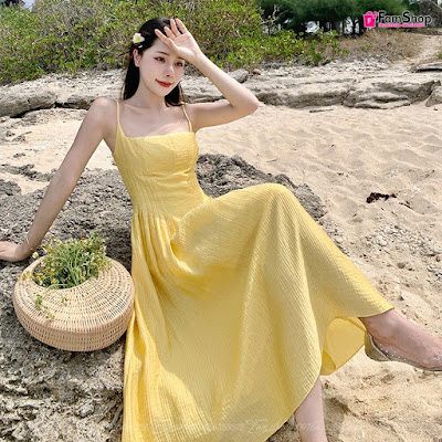 Váy maxi đi biển vàng VMXV690