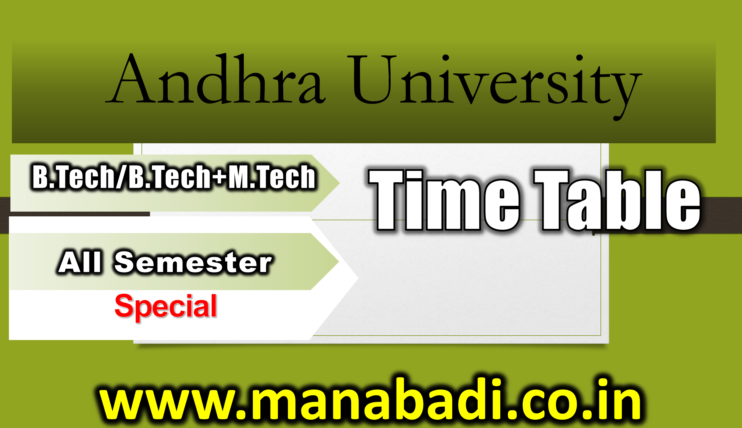 Andhra University B.Tech/B.Tech+M.Tech All Semester Special Dec 2023 Exam Time Table