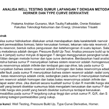 Analisa Well Testing Sumur Lapangan T Dengan Metoda Horner Dan Type Curve Derivative