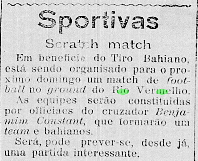 Avisos de futebol no Rio Vermelho em 1914