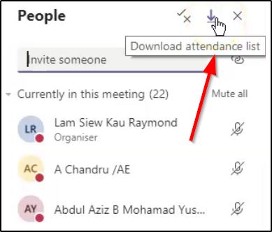 Microsoft Teams: Screenshot: How to download attendance list