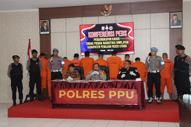 Polres PPU Melaksanakan konferensi Pers Kasus Penyalahgunaan Narkoba, Sebelas Tersangka Di Amankan