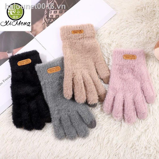 ♛☼Play and cute gloves keep warm in winter, ladies imitation mink plus velvet thickening students bike men can touch screen