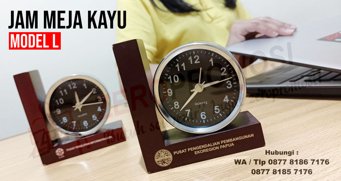 Jam Meja Kayu, Jam meja bentuk L, Jam Meja Kayu Grafir Logo, Souvenir jam meja Natural, Wooden Clock, Jam Meja Kayu Custom Souvenir Daur Ulang termurah di tangerang