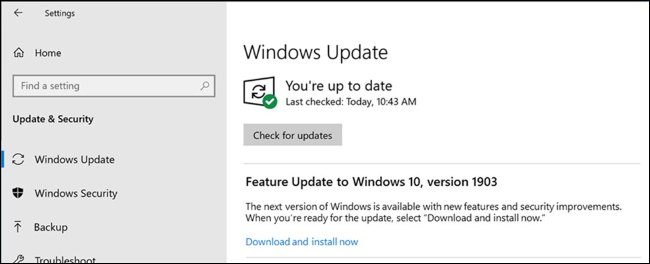 خيار لتثبيت تحديث ميزة في Windows Update.