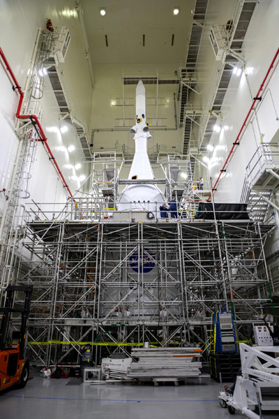 The fourth and final ogive panel is attached to Orion's launch abort motor...fully encapsulating the vehicle inside Kennedy Space Center's Launch Abort System Facility in Florida, on September 7, 2021.