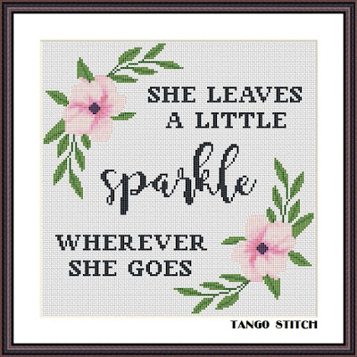 She leaves funny romantic quote cross stitch pattern - Tango Stitch