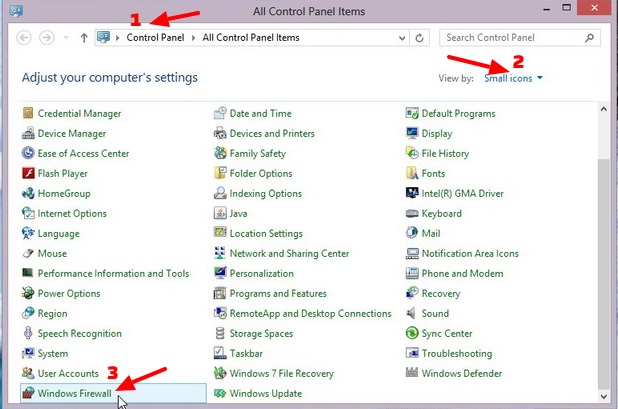 Buka Windows Firewall melalui Control Panel Windows 7