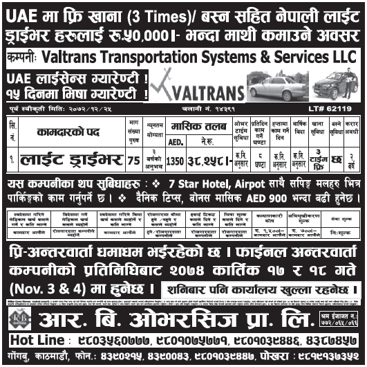 Jobs in UAE for Nepali, Salary Rs 38,258