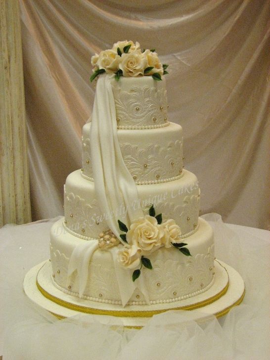 Wedding Cake Decorated With Pearls