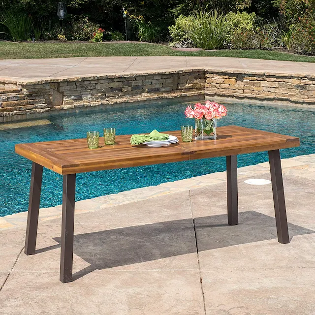 Wood outdoor table metal legs