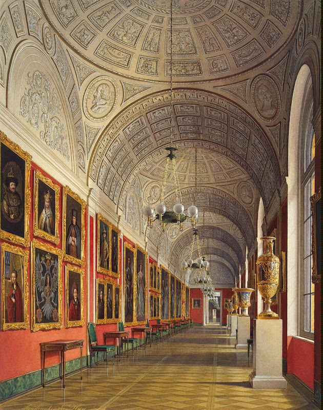 Interiors of the Small Hermitage. The Northern Part of the Romanov Gallery by Edward Petrovich Hau - Architecture, Interiors Drawings from Hermitage Museum