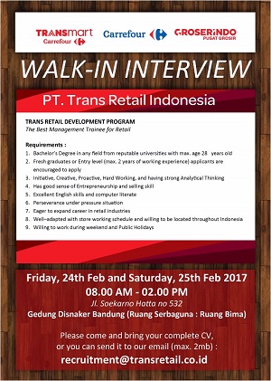 Lowongan Kerja Bandung Terkini 2017 Trans Retail