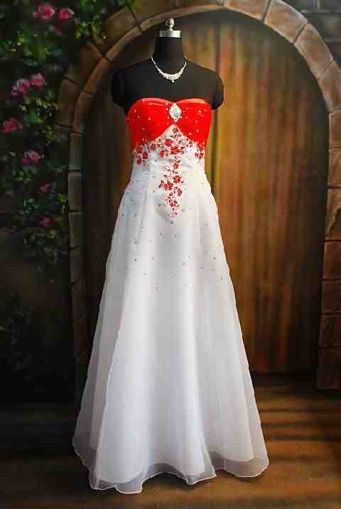 SHE FASHION CLUB Strapless Red  And White  Wedding  Dresses 