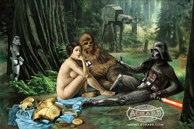 Darth Vader chilling, stormtropper pissing Princess Lea Naked and chubbacca being cool