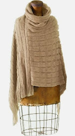 Chic Knitted Stripe Turtleneck Cape Poncho Natural Color