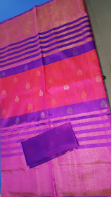Uppada Jamdani red with blue color silk saree