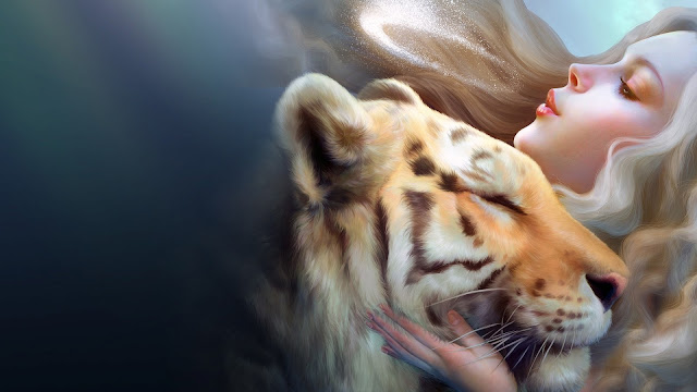 Fantasy Girl With Tiger HD Wallpaper