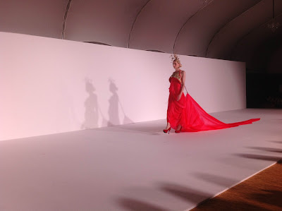 Andrej Pejic walks the Guo Pei show at Digital Fashion Week Singapore